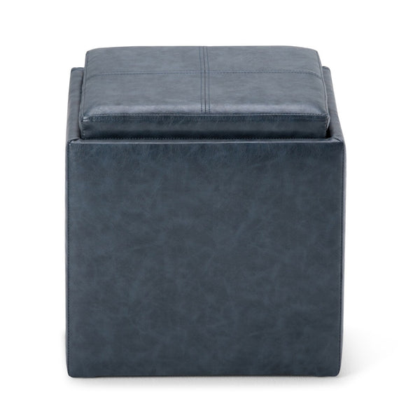 HomeRoots 17" Stylish Denim Blue Upholstered Storage Ottoman - Versatile Seating & Clutter Solution for Any Room 640148