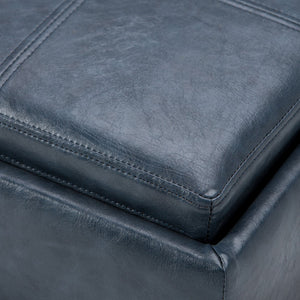 HomeRoots 17" Stylish Denim Blue Upholstered Storage Ottoman - Versatile Seating & Clutter Solution for Any Room 640148
