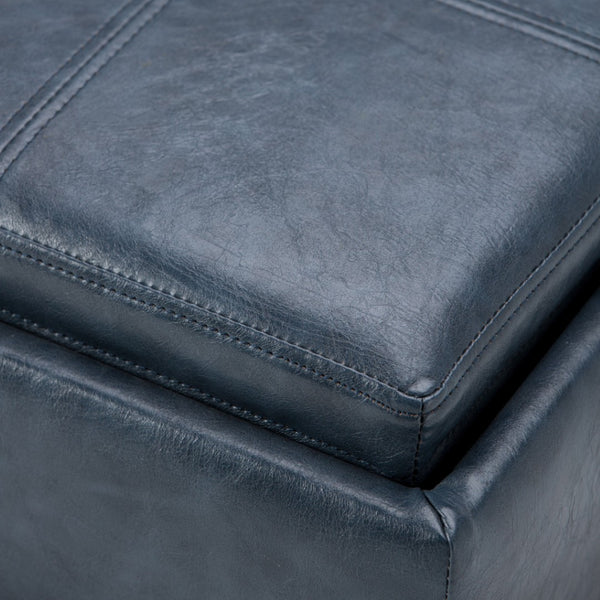 HomeRoots 17" Stylish Denim Blue Upholstered Storage Ottoman - Versatile Seating & Clutter Solution for Any Room 640148