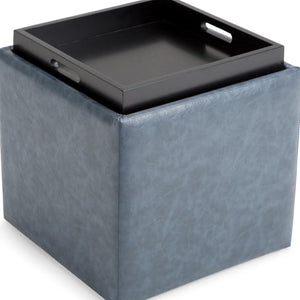 HomeRoots 17" Stylish Denim Blue Upholstered Storage Ottoman - Versatile Seating & Clutter Solution for Any Room 640148