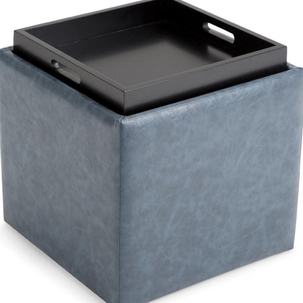 HomeRoots 17" Stylish Denim Blue Upholstered Storage Ottoman - Versatile Seating & Clutter Solution for Any Room 640148