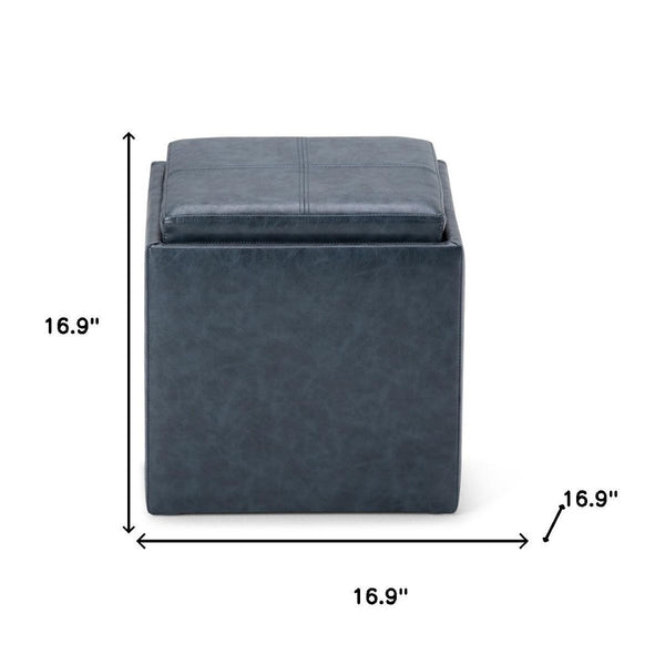 HomeRoots 17" Stylish Denim Blue Upholstered Storage Ottoman - Versatile Seating & Clutter Solution for Any Room 640148