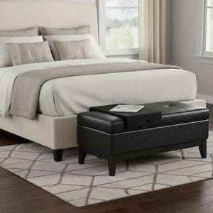 HomeRoots 42" Stylish Dark Brown and Black Upholstered Storage Ottoman - Versatile Seating & Hidden Storage Solution 640149