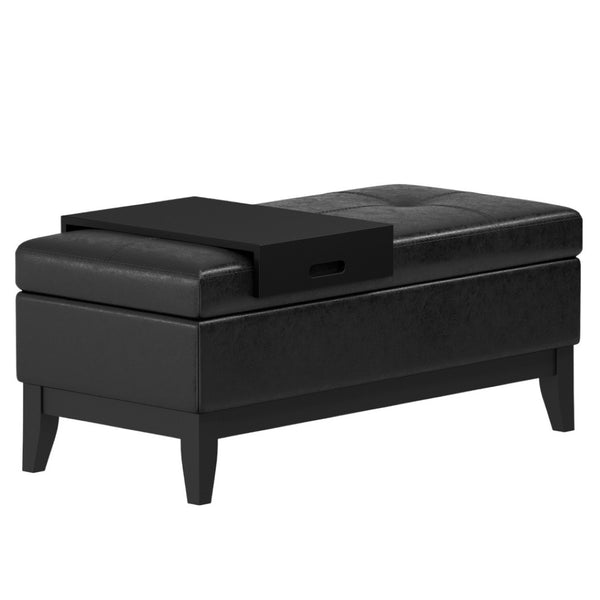 HomeRoots 42" Stylish Dark Brown and Black Upholstered Storage Ottoman - Versatile Seating & Hidden Storage Solution 640149