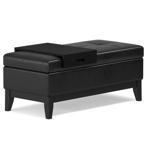 HomeRoots 42" Stylish Dark Brown and Black Upholstered Storage Ottoman - Versatile Seating & Hidden Storage Solution 640149