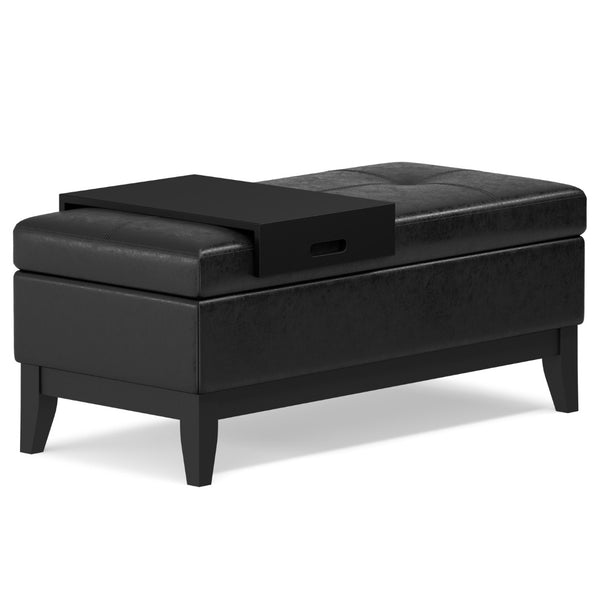 HomeRoots 42" Stylish Dark Brown and Black Upholstered Storage Ottoman - Versatile Seating & Hidden Storage Solution 640149