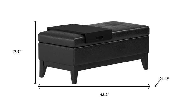 HomeRoots 42" Stylish Dark Brown and Black Upholstered Storage Ottoman - Versatile Seating & Hidden Storage Solution 640149