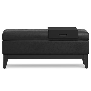 HomeRoots 42" Stylish Dark Brown and Black Upholstered Storage Ottoman - Versatile Seating & Hidden Storage Solution 640149