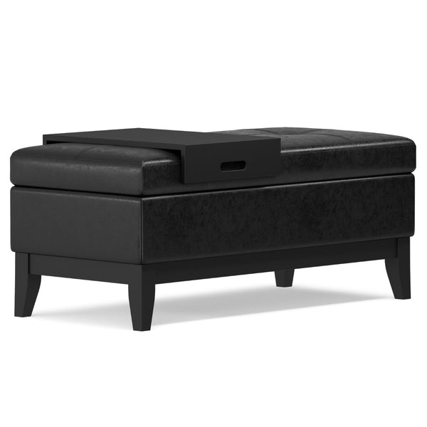 HomeRoots 42" Stylish Dark Brown and Black Upholstered Storage Ottoman - Versatile Seating & Hidden Storage Solution 640149