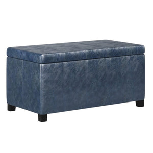 HomeRoots 36" Stylish Dark Brown and Denim Blue Upholstered Storage Ottoman - Versatile Seating & Hidden Storage 640150
