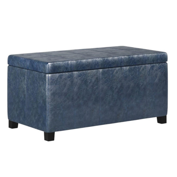 HomeRoots 36" Stylish Dark Brown and Denim Blue Upholstered Storage Ottoman - Versatile Seating & Hidden Storage 640150