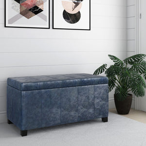 HomeRoots 36" Stylish Dark Brown and Denim Blue Upholstered Storage Ottoman - Versatile Seating & Hidden Storage 640150