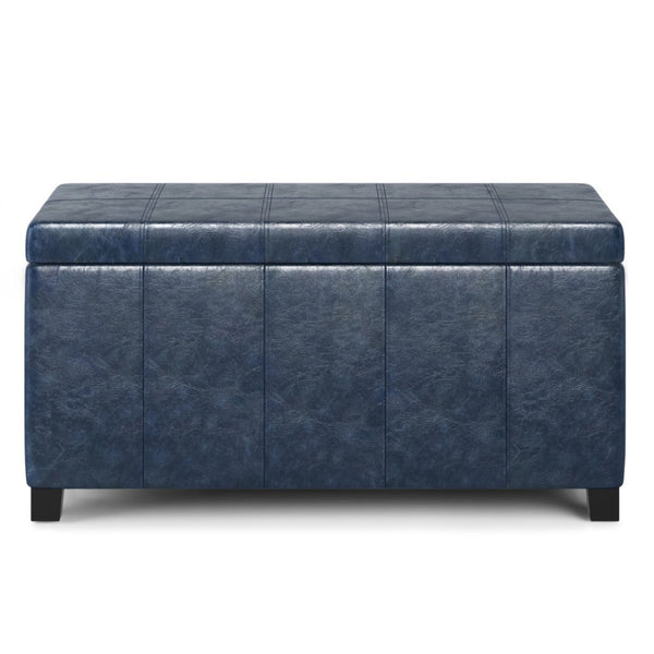 HomeRoots 36" Stylish Dark Brown and Denim Blue Upholstered Storage Ottoman - Versatile Seating & Hidden Storage 640150