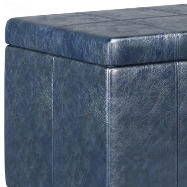HomeRoots 36" Stylish Dark Brown and Denim Blue Upholstered Storage Ottoman - Versatile Seating & Hidden Storage 640150