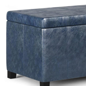 HomeRoots 36" Stylish Dark Brown and Denim Blue Upholstered Storage Ottoman - Versatile Seating & Hidden Storage 640150