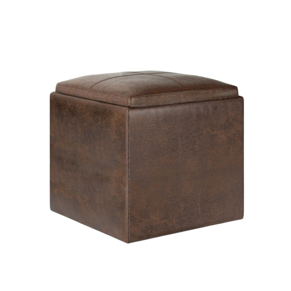 HomeRoots 17" Brown Upholstered Storage Ottoman - Stylish Multi-Functional Seat, Footrest & Hidden Storage Solution 640151