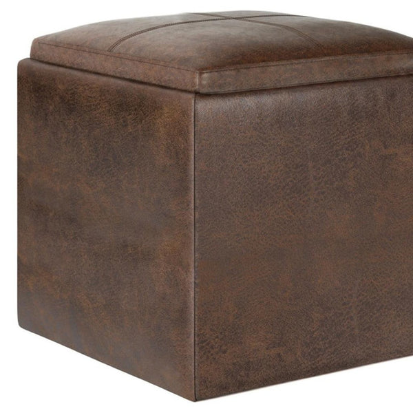 HomeRoots 17" Brown Upholstered Storage Ottoman - Stylish Multi-Functional Seat, Footrest & Hidden Storage Solution 640151
