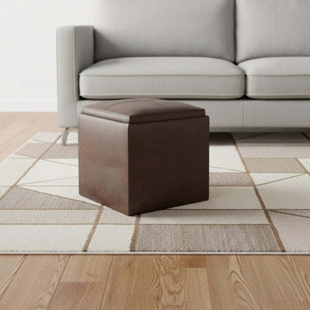 HomeRoots 17" Brown Upholstered Storage Ottoman - Stylish Multi-Functional Seat, Footrest & Hidden Storage Solution 640151