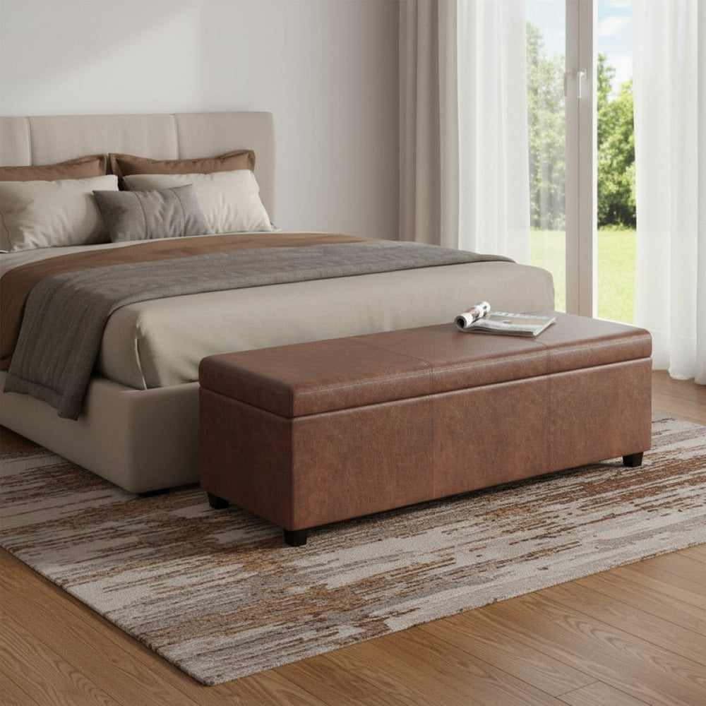 HomeRoots 54" Elegant Dark Brown Upholstered Storage Ottoman - Versatile Seating, Hidden Storage & Stylish Design 640152