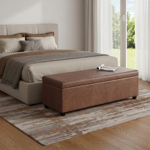 HomeRoots 54" Elegant Dark Brown Upholstered Storage Ottoman - Versatile Seating, Hidden Storage & Stylish Design 640152