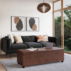 HomeRoots 54" Elegant Dark Brown Upholstered Storage Ottoman - Versatile Seating, Hidden Storage & Stylish Design 640152