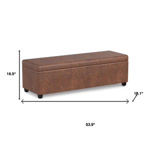 HomeRoots 54" Elegant Dark Brown Upholstered Storage Ottoman - Versatile Seating, Hidden Storage & Stylish Design 640152