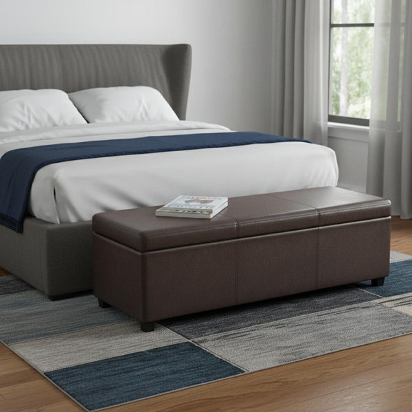 HomeRoots 54" Stylish Dark Brown Upholstery Storage Ottoman - Versatile Seating & Hidden Storage Solution! 640153