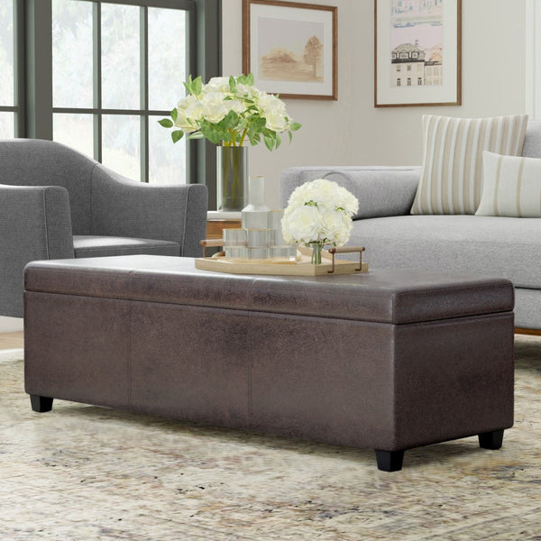 HomeRoots 54" Stylish Dark Brown Upholstery Storage Ottoman - Versatile Seating & Hidden Storage Solution! 640153