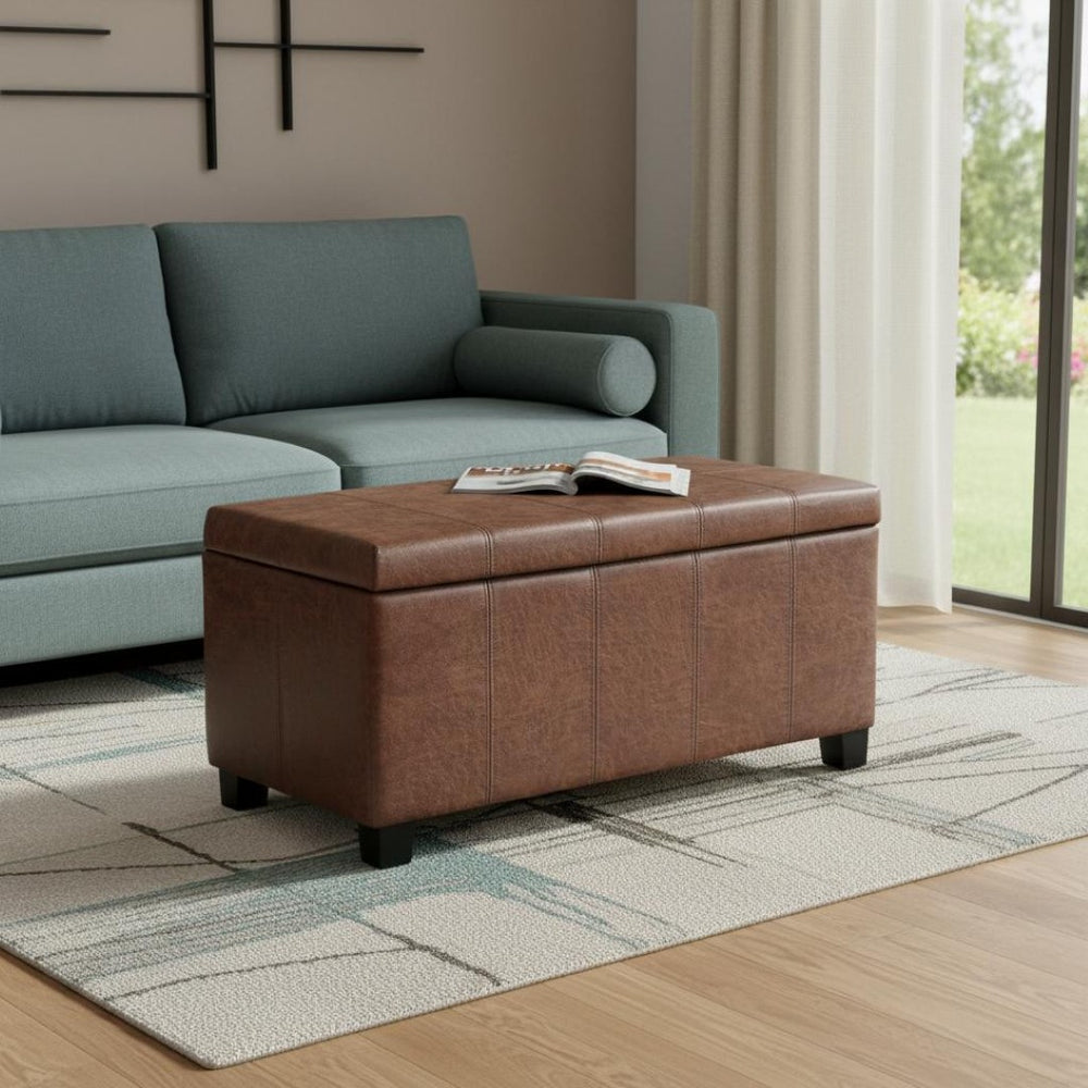 HomeRoots 36" Plush Dark Brown Upholstery Storage Ottoman - Versatile Seating & Hidden Storage for Any Room 640155