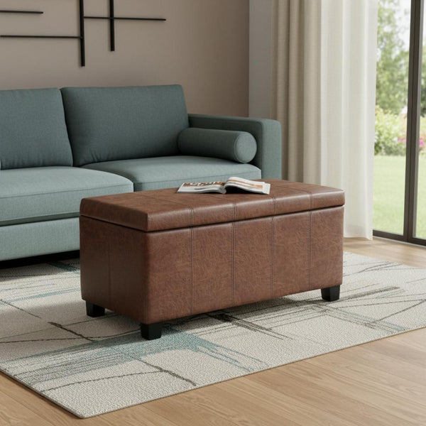 HomeRoots 36" Plush Dark Brown Upholstery Storage Ottoman - Versatile Seating & Hidden Storage for Any Room 640155