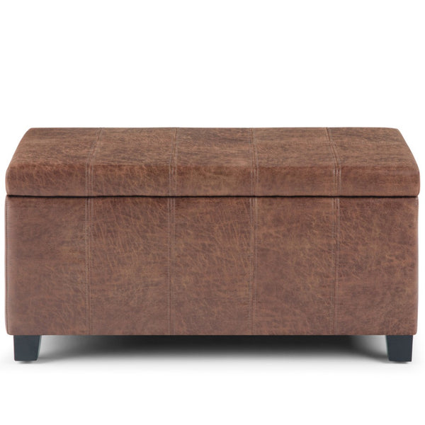 HomeRoots 36" Plush Dark Brown Upholstery Storage Ottoman - Versatile Seating & Hidden Storage for Any Room 640155