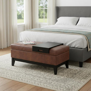 HomeRoots 42" Upholstered Storage Ottoman - Stylish Brown Footrest & Extra Seating for Modern Living Spaces 640156