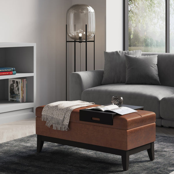 HomeRoots 42" Upholstered Storage Ottoman - Stylish Brown Footrest & Extra Seating for Modern Living Spaces 640156