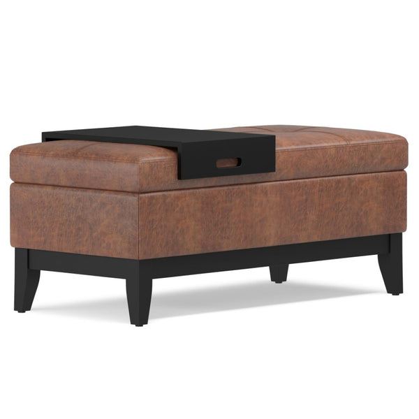 HomeRoots 42" Upholstered Storage Ottoman - Stylish Brown Footrest & Extra Seating for Modern Living Spaces 640156