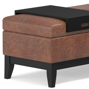 HomeRoots 42" Upholstered Storage Ottoman - Stylish Brown Footrest & Extra Seating for Modern Living Spaces 640156