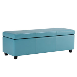 HomeRoots 48" Stylish Dark Brown & Blue Upholstered Storage Ottoman – Multi-Functional Seating & Organizer Solution 640157