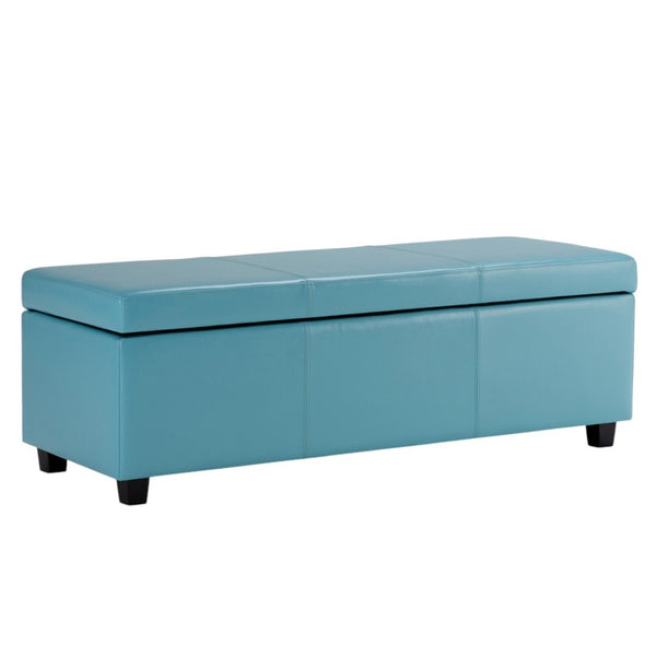 HomeRoots 48" Stylish Dark Brown & Blue Upholstered Storage Ottoman – Multi-Functional Seating & Organizer Solution 640157