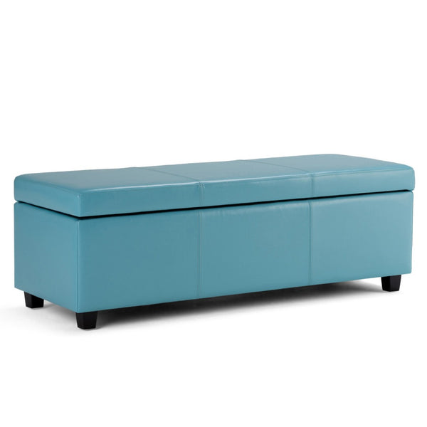 HomeRoots 48" Stylish Dark Brown & Blue Upholstered Storage Ottoman – Multi-Functional Seating & Organizer Solution 640157