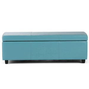 HomeRoots 48" Stylish Dark Brown & Blue Upholstered Storage Ottoman – Multi-Functional Seating & Organizer Solution 640157