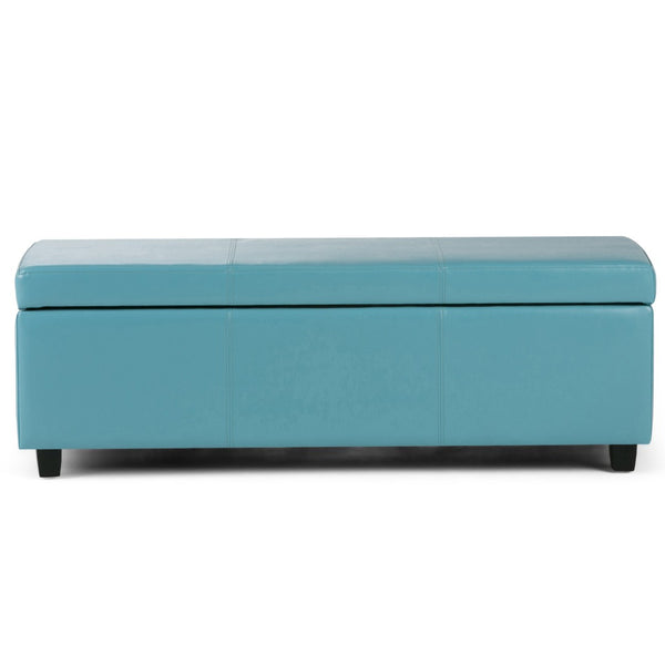 HomeRoots 48" Stylish Dark Brown & Blue Upholstered Storage Ottoman – Multi-Functional Seating & Organizer Solution 640157