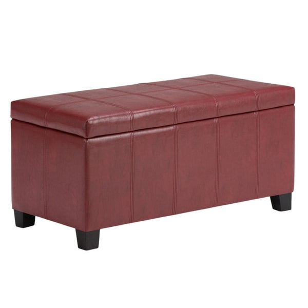HomeRoots 36" Elegant Dark Brown & Red Upholstered Storage Ottoman: Stylish Seating & Hidden Storage Solution 640159