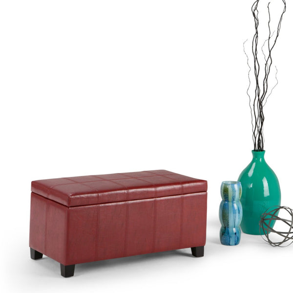 HomeRoots 36" Elegant Dark Brown & Red Upholstered Storage Ottoman: Stylish Seating & Hidden Storage Solution 640159