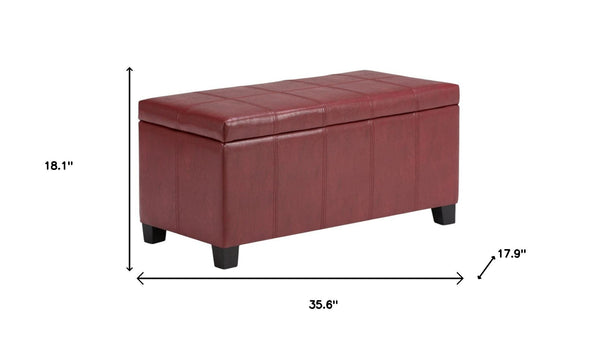 HomeRoots 36" Elegant Dark Brown & Red Upholstered Storage Ottoman: Stylish Seating & Hidden Storage Solution 640159