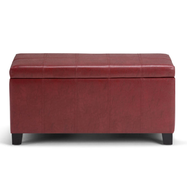 HomeRoots 36" Elegant Dark Brown & Red Upholstered Storage Ottoman: Stylish Seating & Hidden Storage Solution 640159
