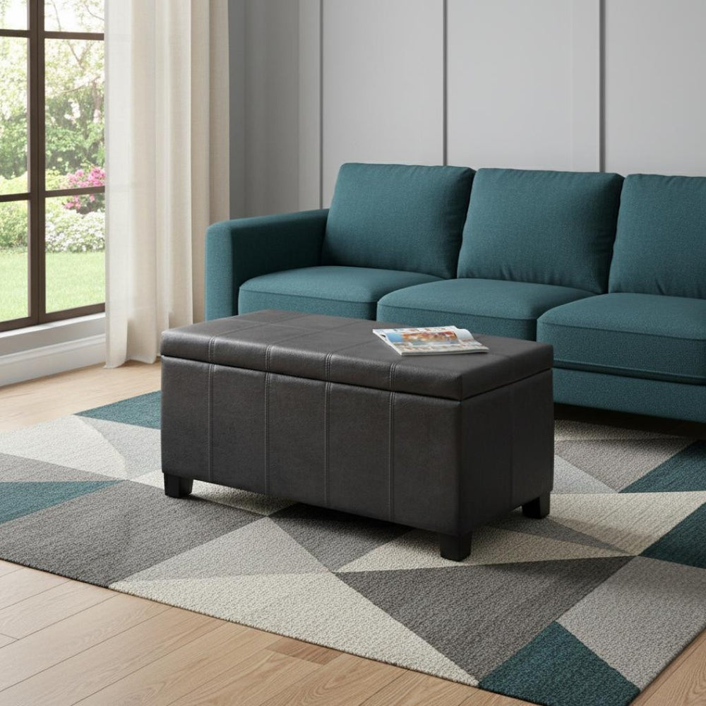 HomeRoots 36" Dark Brown & Black Upholstered Storage Ottoman – Multi-functional Design for Stylish Living Spaces 640160