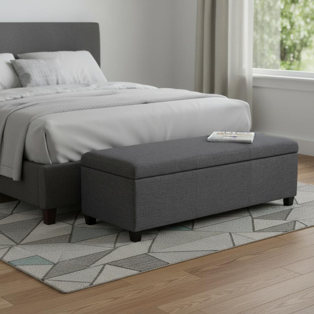 HomeRoots 48" Contemporary Dark Brown and Slate Gray Storage Ottoman for Stylish Living Room Organization 640161