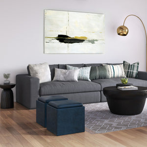 HomeRoots 17" Blue Upholstered Storage Ottoman - Versatile Footrest, Extra Seating, and Hidden Storage Solution! 640162