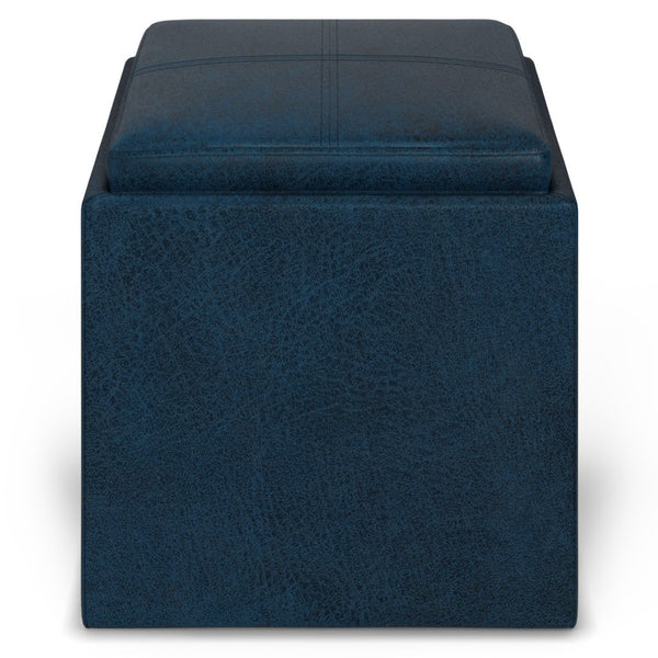 HomeRoots 17" Blue Upholstered Storage Ottoman - Versatile Footrest, Extra Seating, and Hidden Storage Solution! 640162