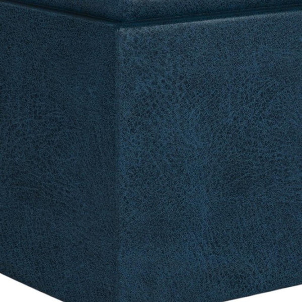 HomeRoots 17" Blue Upholstered Storage Ottoman - Versatile Footrest, Extra Seating, and Hidden Storage Solution! 640162