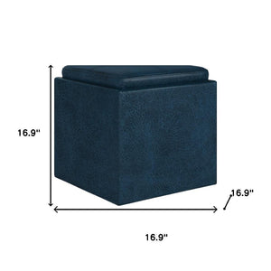HomeRoots 17" Blue Upholstered Storage Ottoman - Versatile Footrest, Extra Seating, and Hidden Storage Solution! 640162